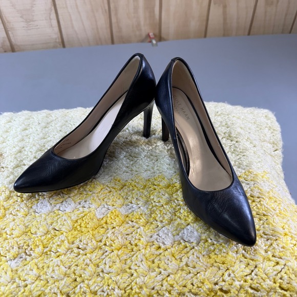 New money Cole Haan Black Leather Pointed Toe Stiletto Heels Women's Size‎ 6B - Picture 2 of 16